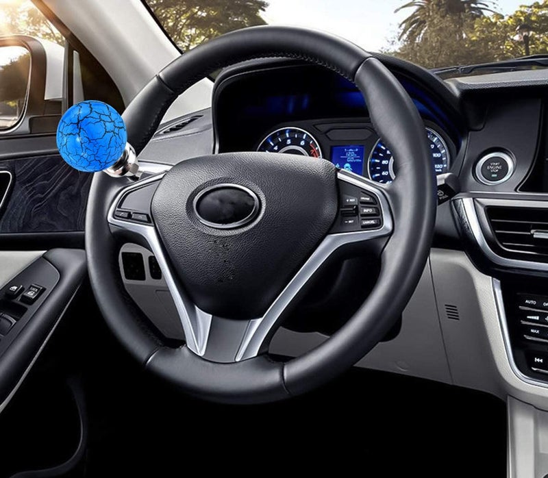 Lunsom Ball Steering Wheel Knob Marbling Round Suicide Spinner Turning Grip Helper Driving Power Aid Handle Control Car Booster Fit Most Vehicle (Blue) - Image 2